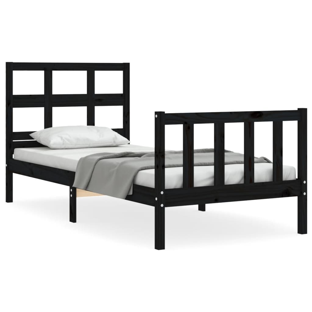 Bed Frame with Headboard Black 92x187 cm Single Size Solid Wood