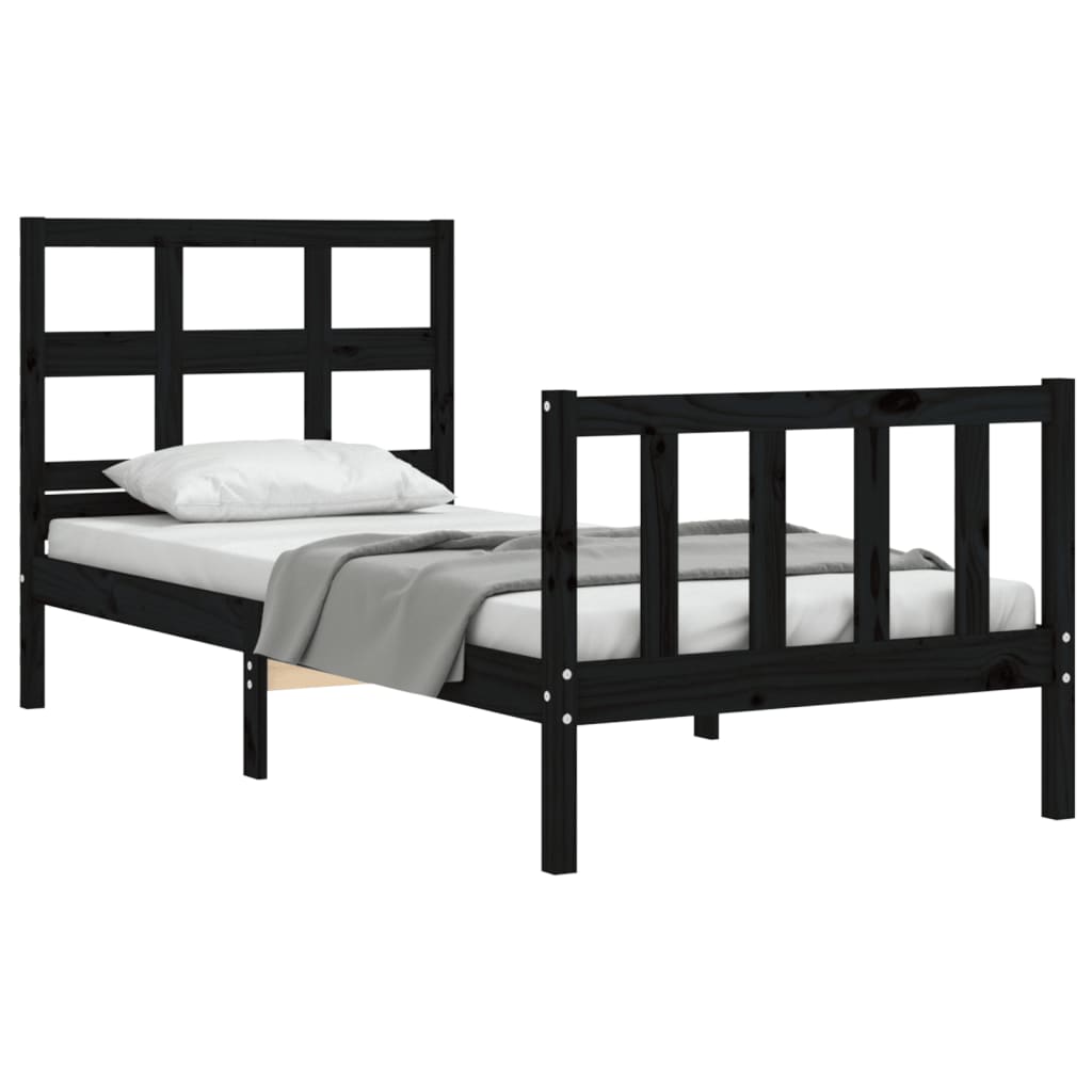 Bed Frame with Headboard Black 92x187 cm Single Size Solid Wood