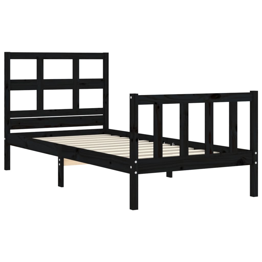 Bed Frame with Headboard Black 92x187 cm Single Size Solid Wood