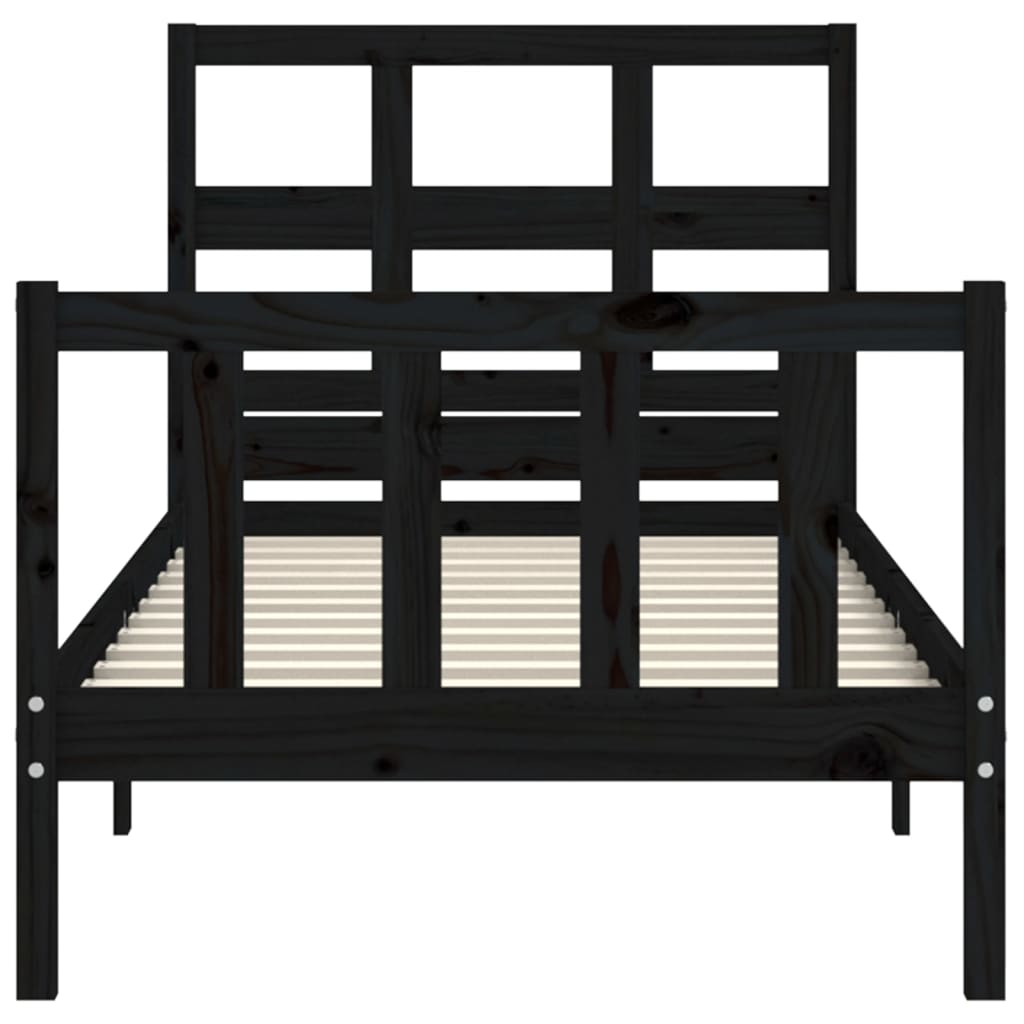 Bed Frame with Headboard Black 92x187 cm Single Size Solid Wood