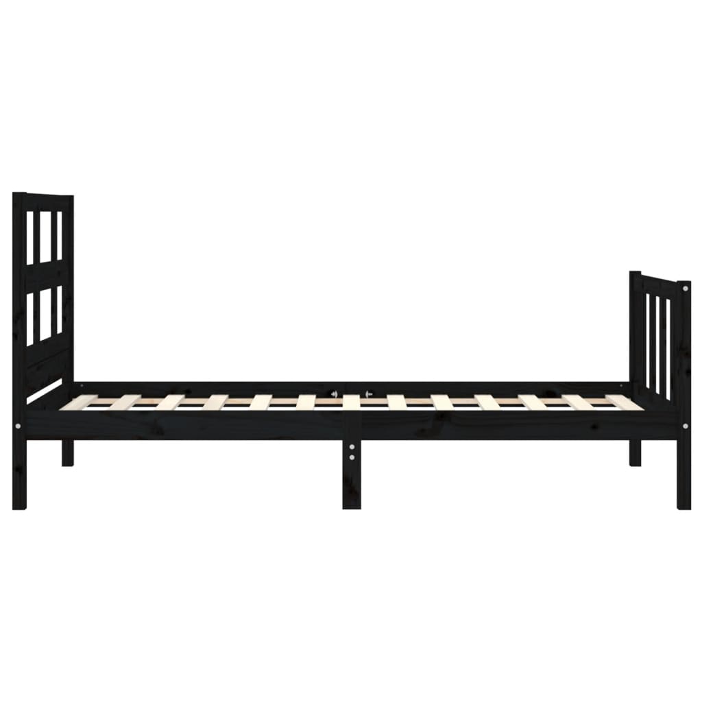 Bed Frame with Headboard Black 92x187 cm Single Size Solid Wood