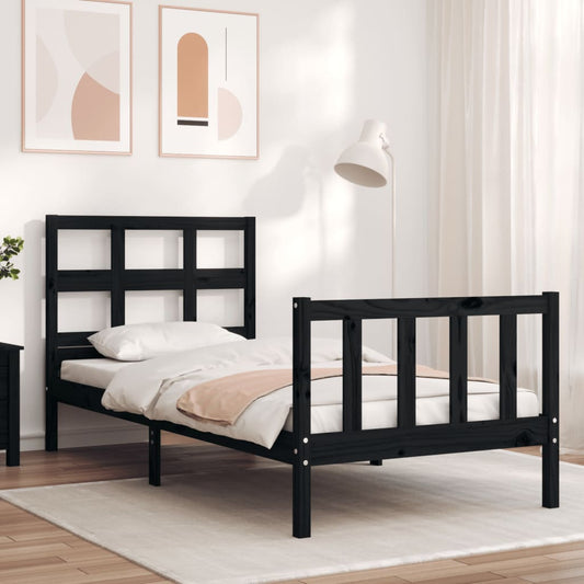 Bed Frame with Headboard Black 92x187 cm Single Size Solid Wood