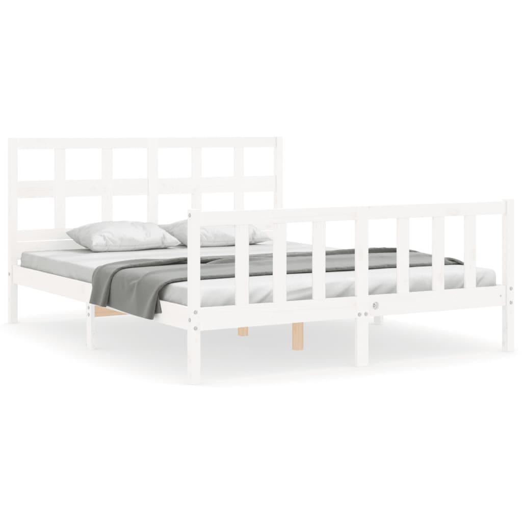 Bed Frame with Headboard White 153x203 cm Queen Solid Wood