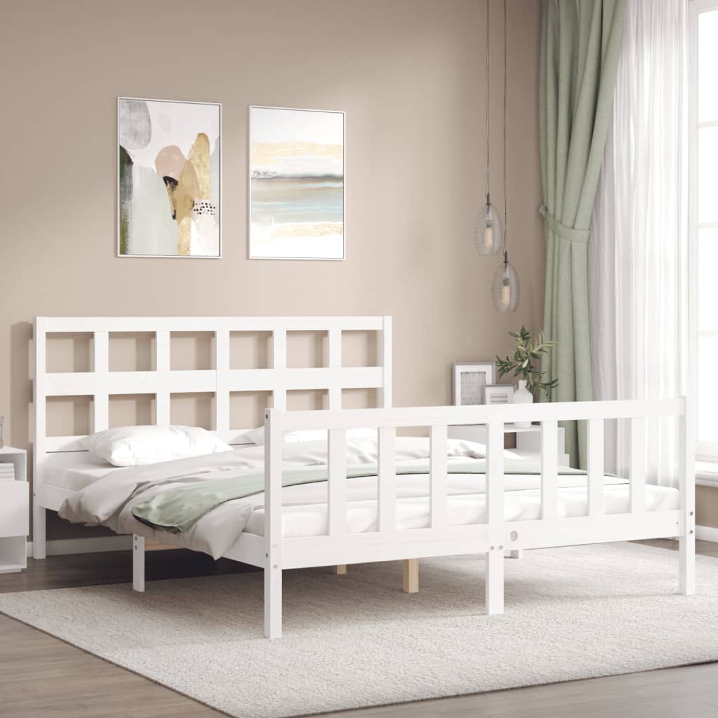 Bed Frame with Headboard White 153x203 cm Queen Solid Wood