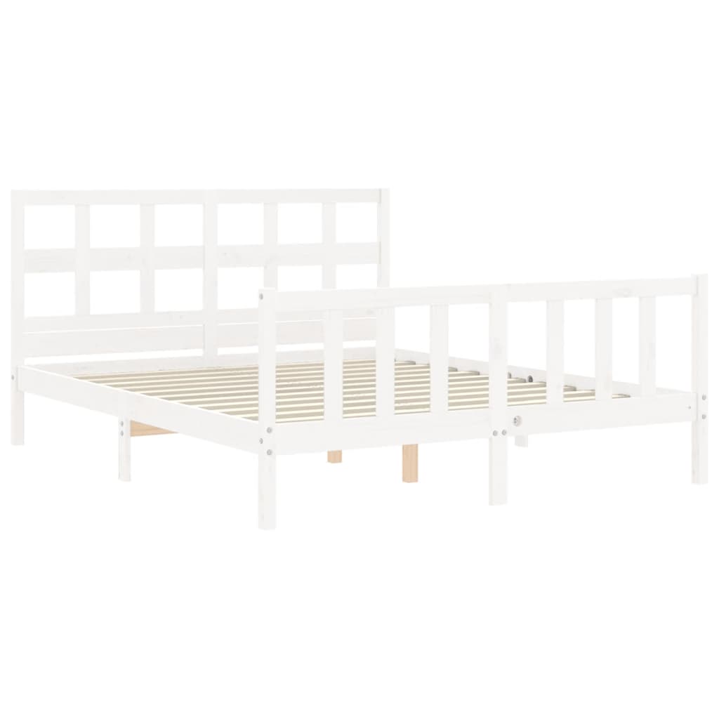 Bed Frame with Headboard White 153x203 cm Queen Solid Wood