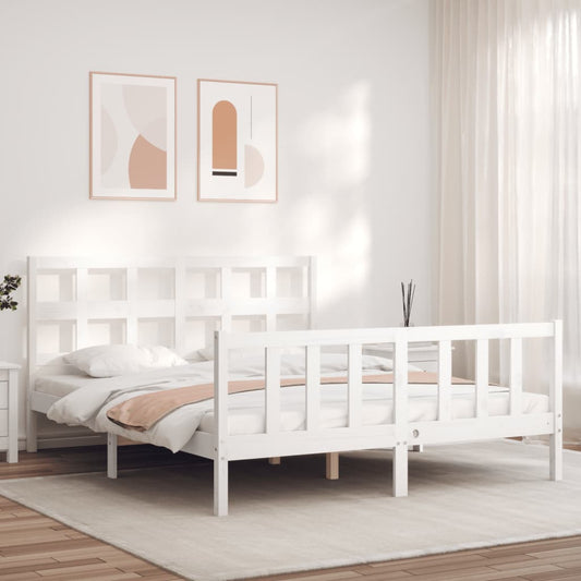 Bed Frame with Headboard White 153x203 cm Queen Solid Wood