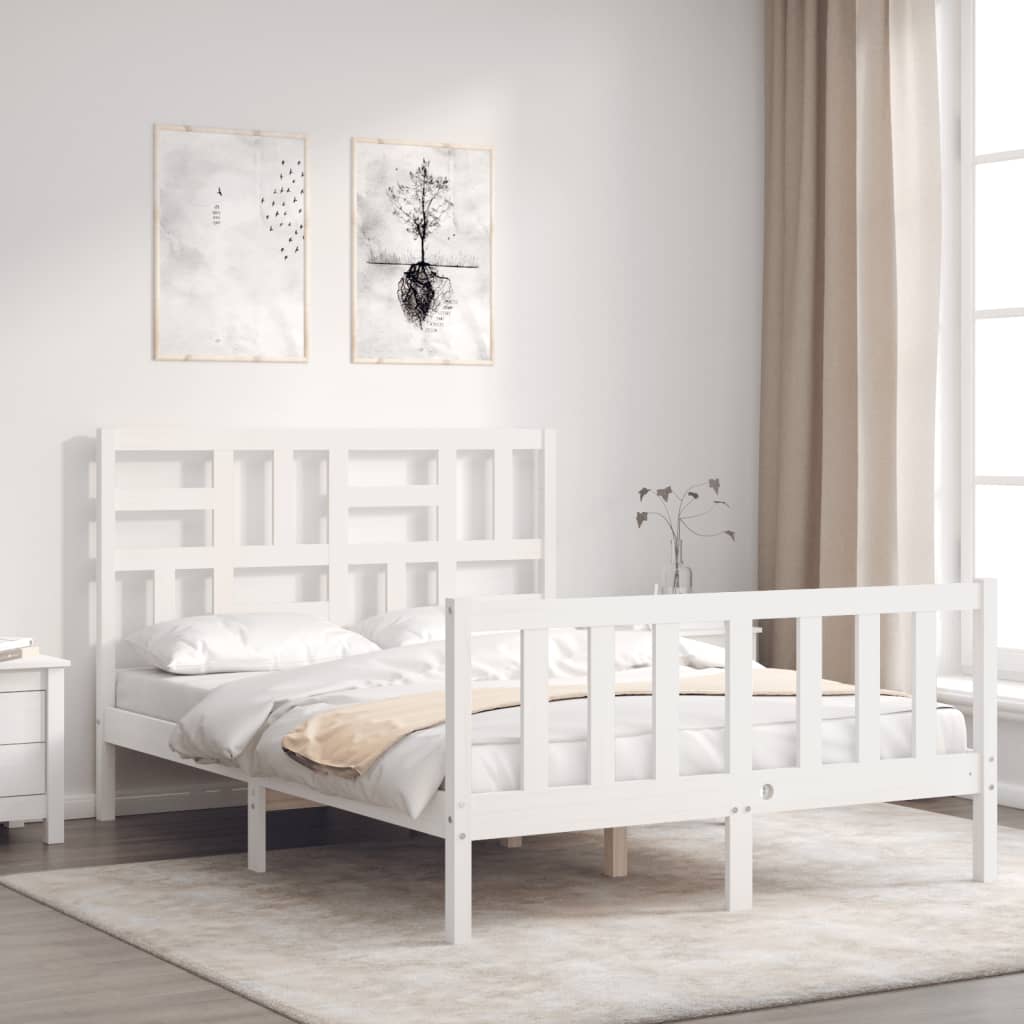 Bed Frame with Headboard White 137x187 cm Double Solid Wood