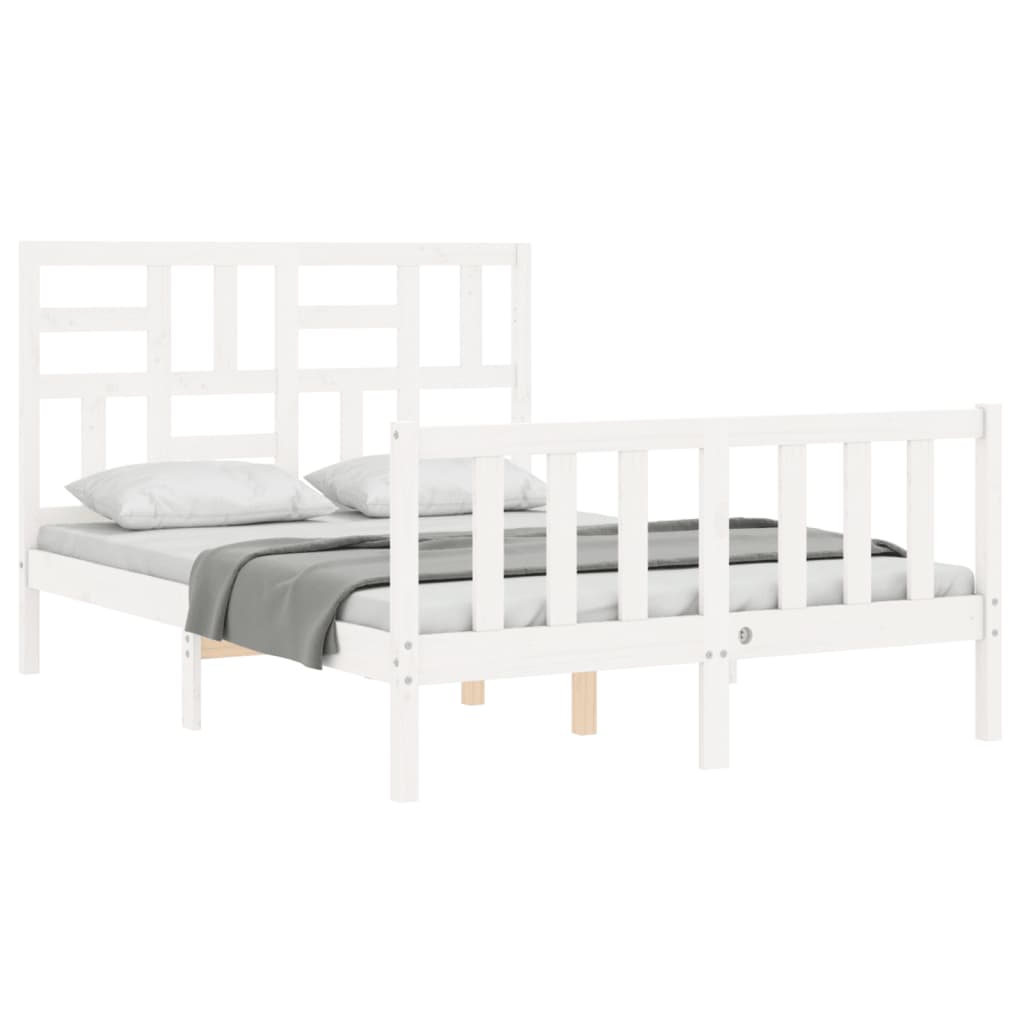 Bed Frame with Headboard White 137x187 cm Double Solid Wood