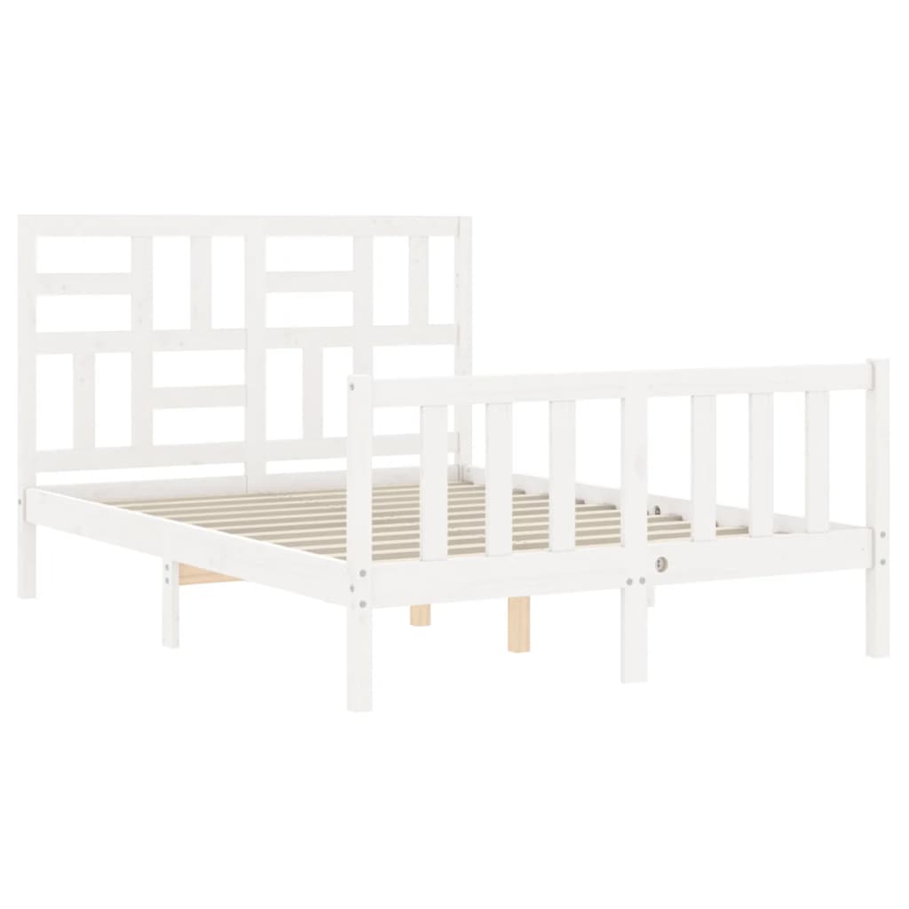 Bed Frame with Headboard White 137x187 cm Double Solid Wood