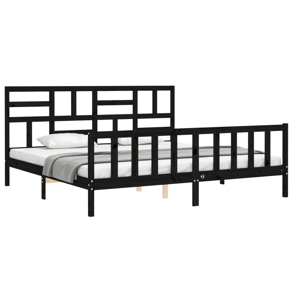 Bed Frame with Headboard Black 183x203 cm King Solid Wood