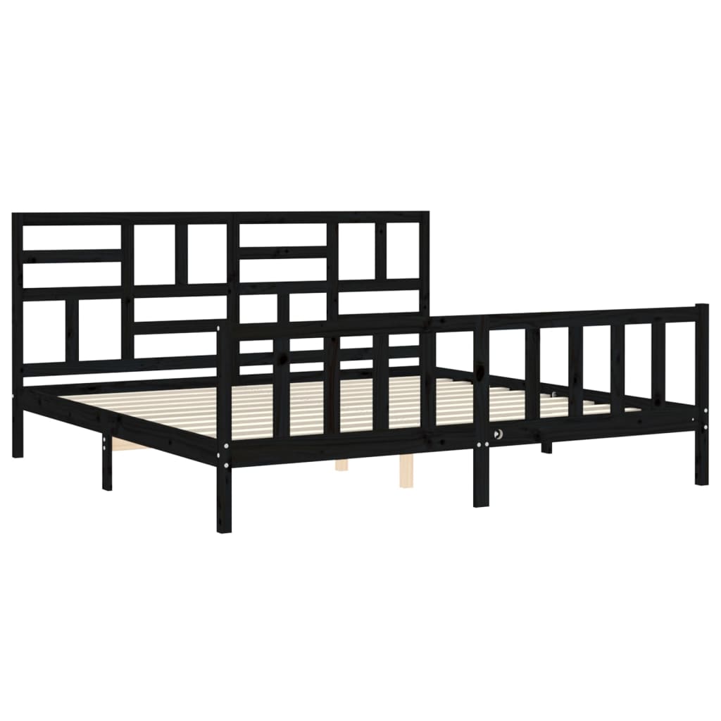 Bed Frame with Headboard Black 183x203 cm King Solid Wood