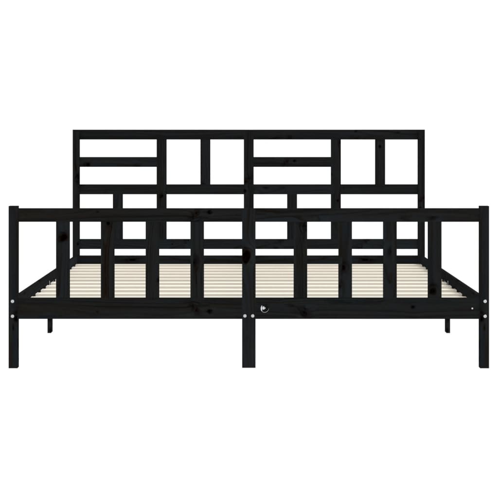 Bed Frame with Headboard Black 183x203 cm King Solid Wood