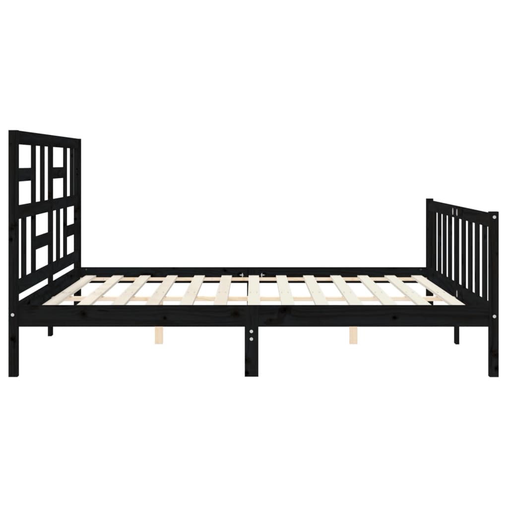 Bed Frame with Headboard Black 183x203 cm King Solid Wood