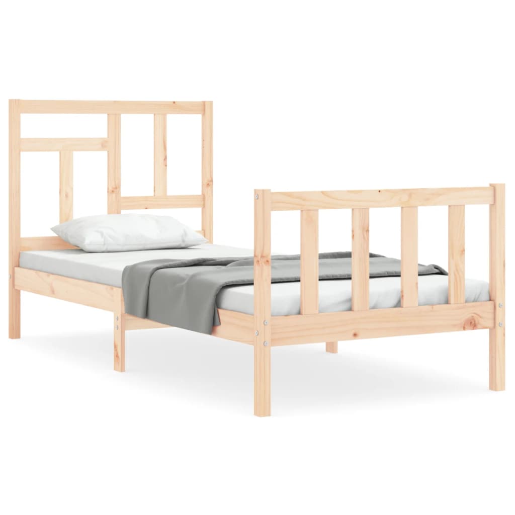 Bed Frame with Headboard 92x187 cm Single Size Solid Wood