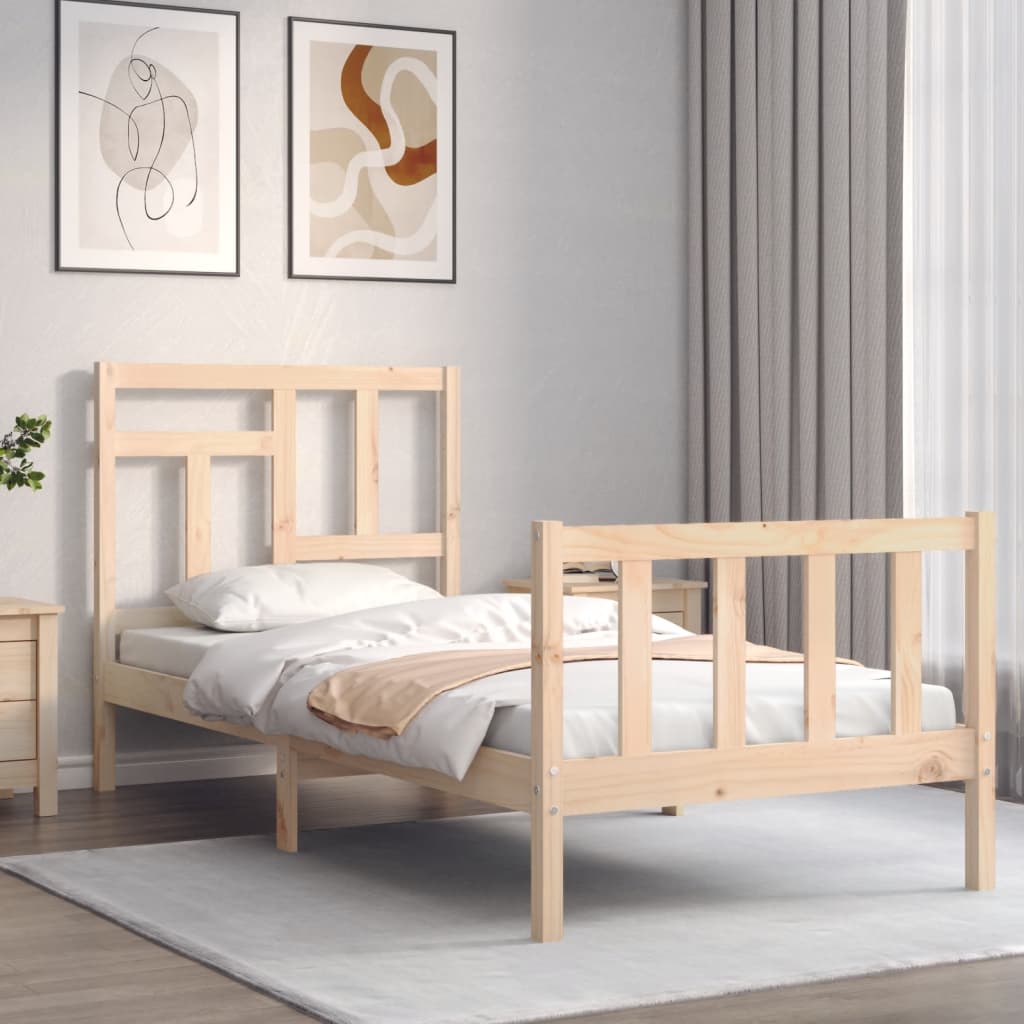 Bed Frame with Headboard 92x187 cm Single Size Solid Wood