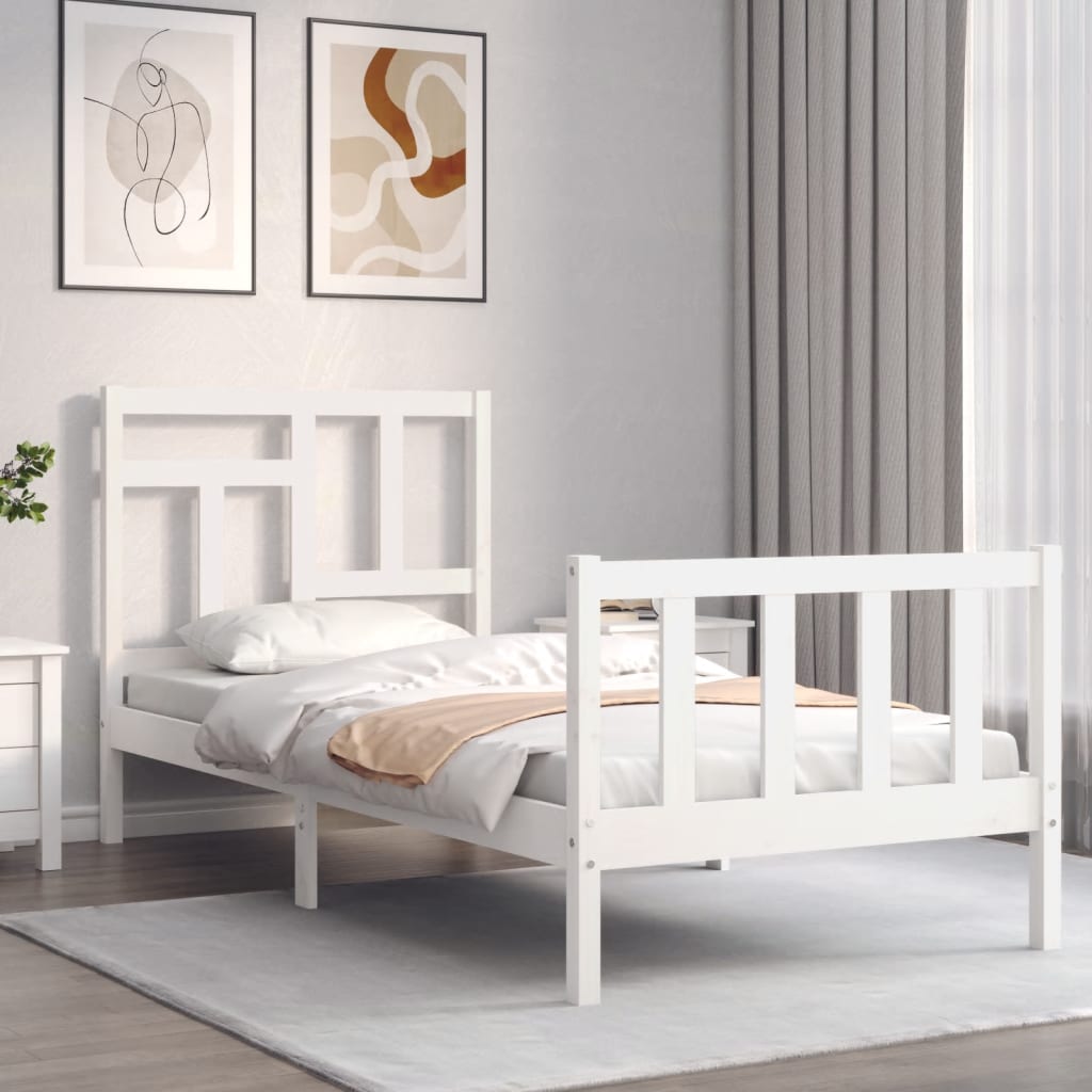 Bed Frame with Headboard White 92x187 cm Single Size Solid Wood