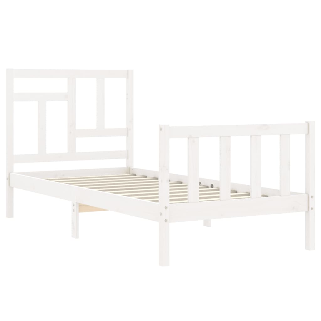 Bed Frame with Headboard White 92x187 cm Single Size Solid Wood