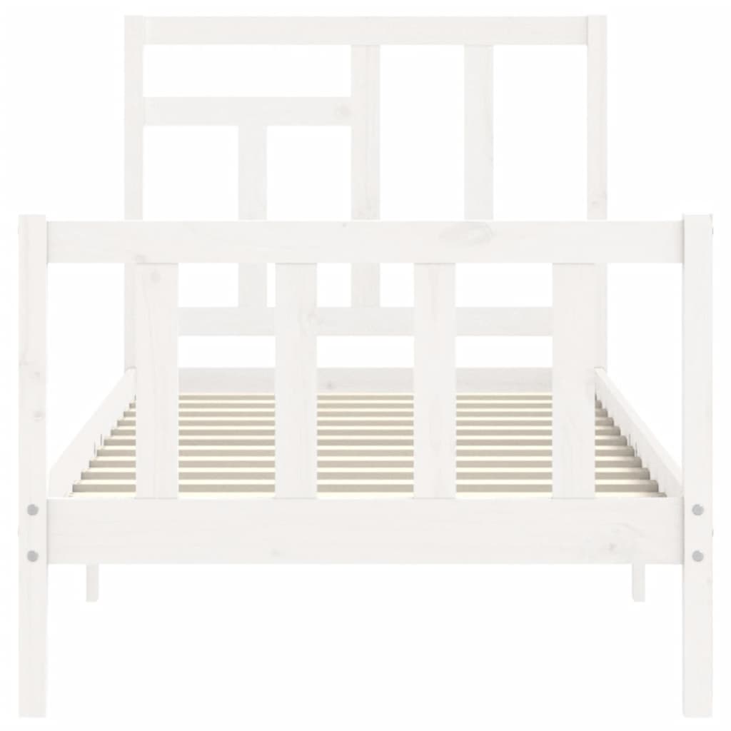 Bed Frame with Headboard White 92x187 cm Single Size Solid Wood