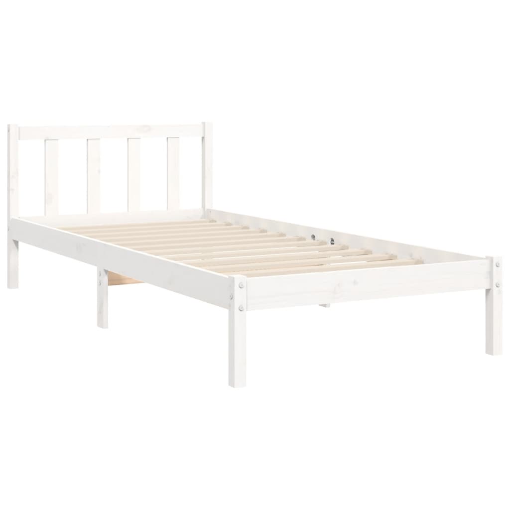 Bed Frame with Headboard White 92x187 cm Single Size Solid Wood