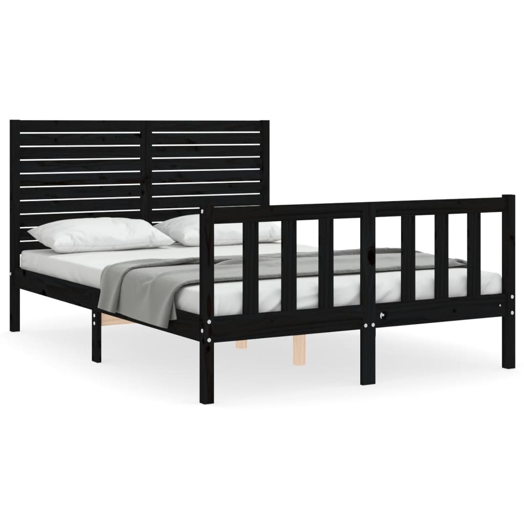 Bed Frame with Headboard Black 137x187 cm Double Solid Wood