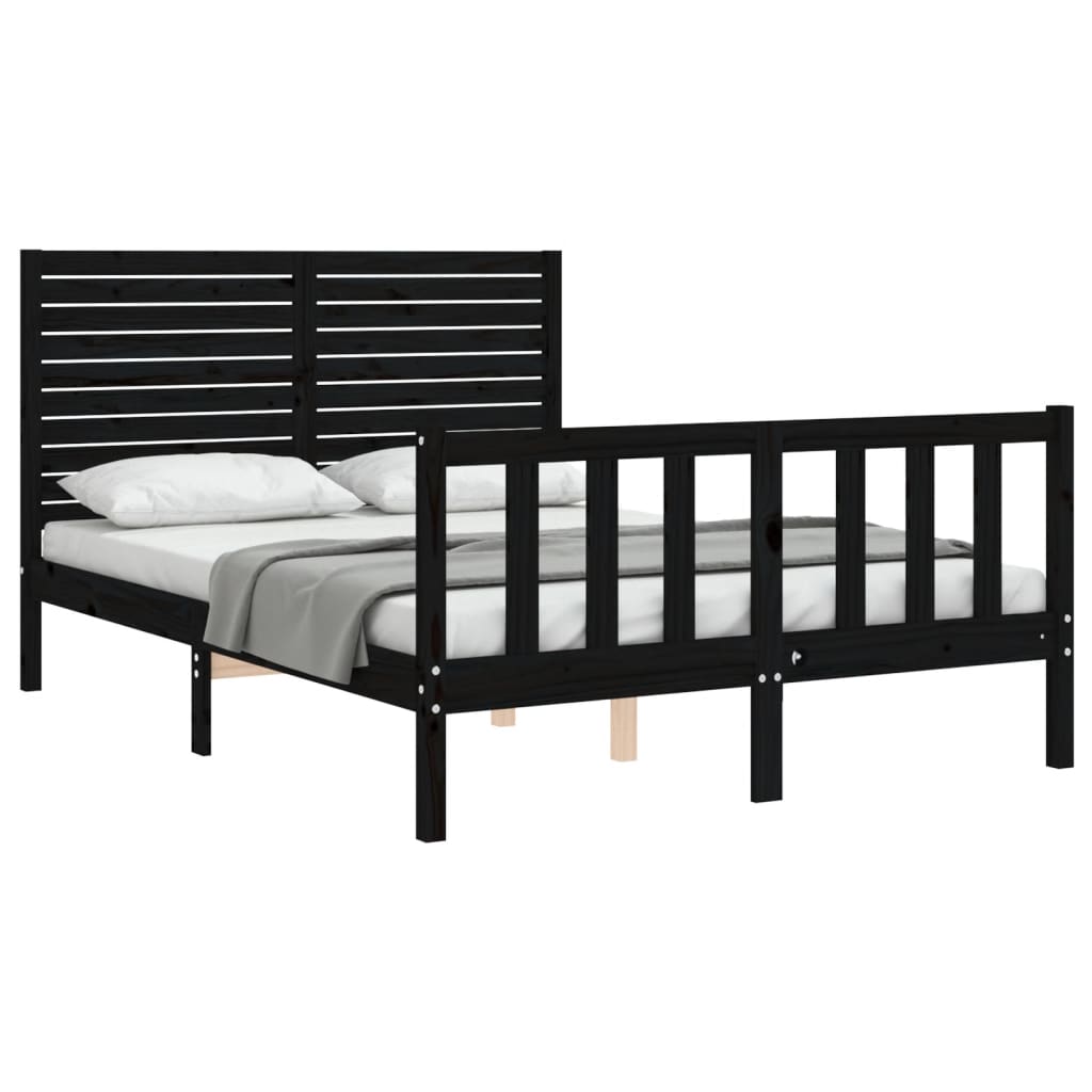 Bed Frame with Headboard Black 137x187 cm Double Solid Wood