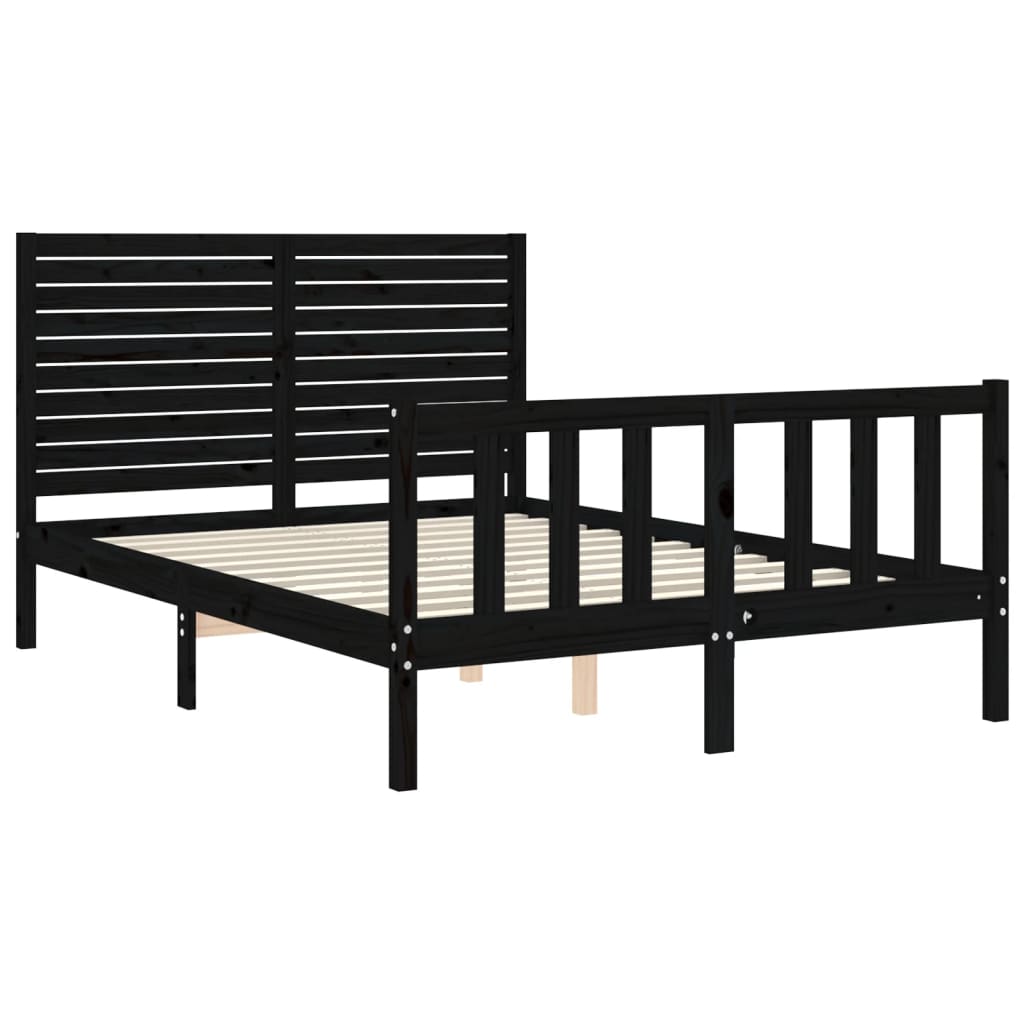 Bed Frame with Headboard Black 137x187 cm Double Solid Wood