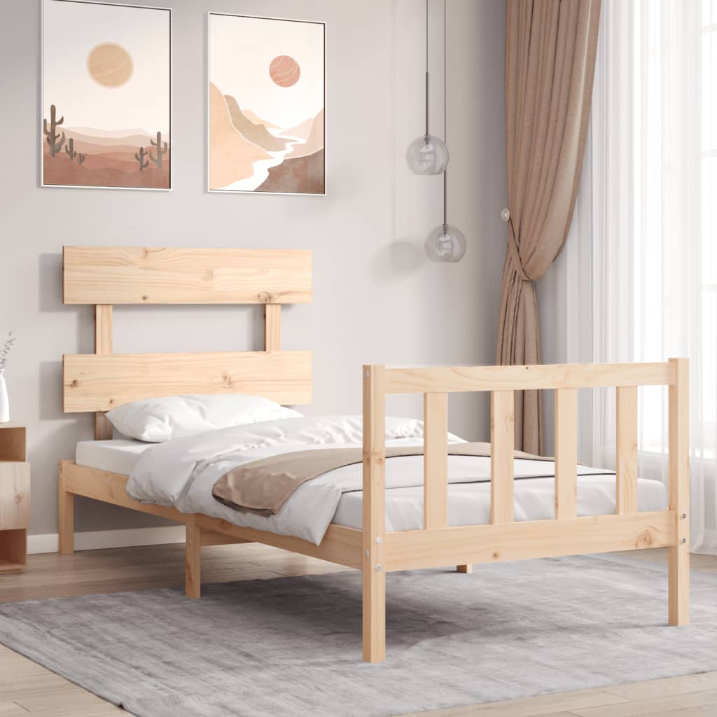 Bed Frame With Headboard 92X187 Cm Single Size Solid Wood