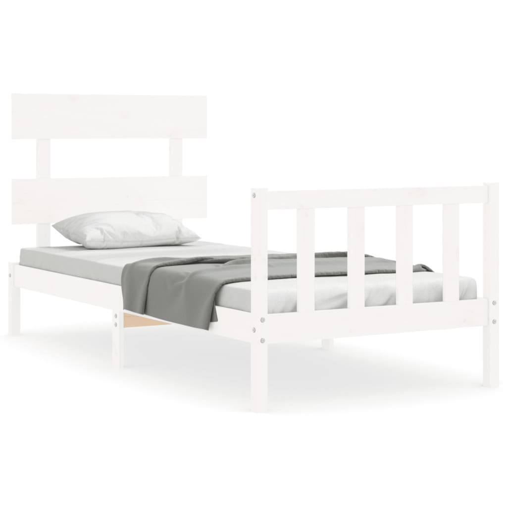 Bed Frame with Headboard White 92x187 cm Single Size Solid Wood