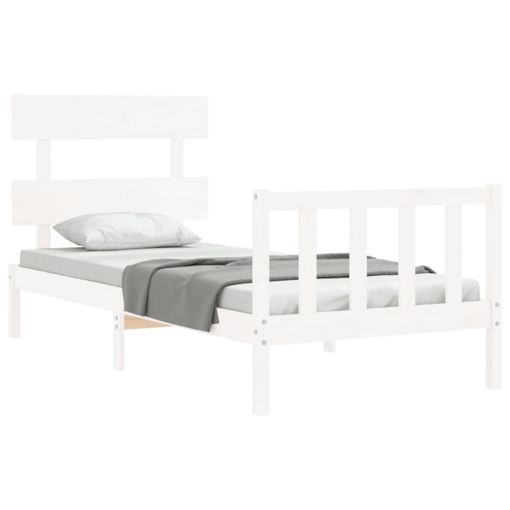 Bed Frame with Headboard White 92x187 cm Single Size Solid Wood