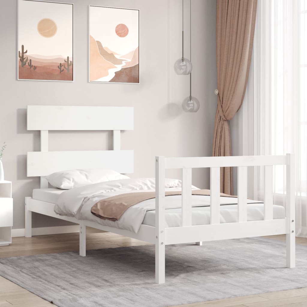 Bed Frame With Headboard 92X187 Cm Single Size Solid Wood