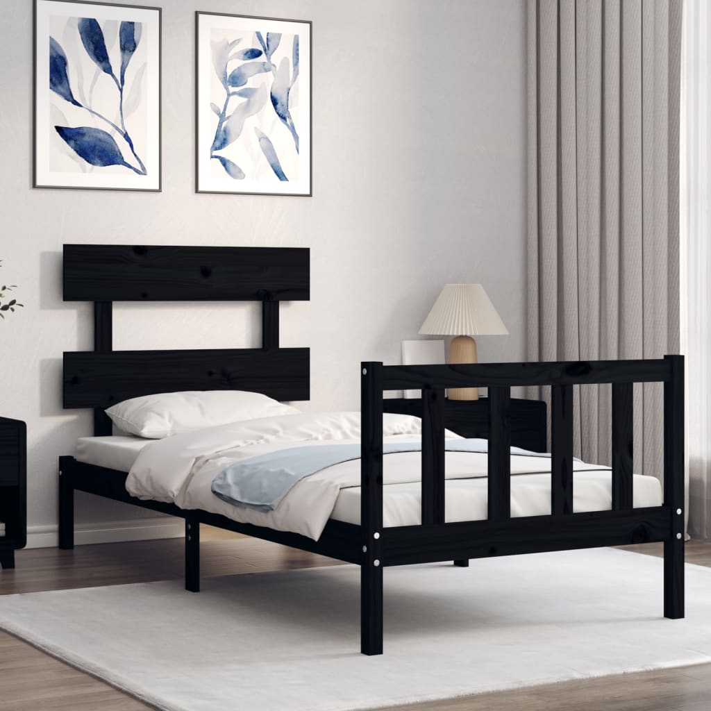 Bed Frame With Headboard 92X187 Cm Single Size Solid Wood