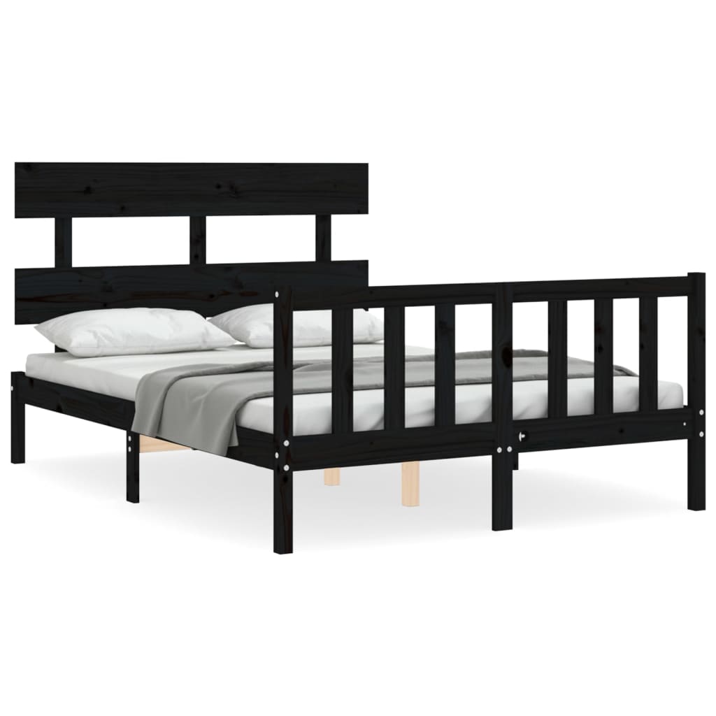 Bed Frame with Headboard Black 137x187 cm Double Solid Wood