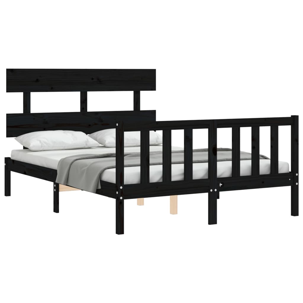 Bed Frame with Headboard Black 137x187 cm Double Solid Wood