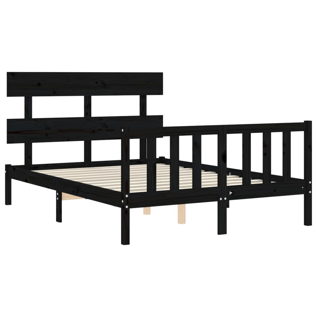 Bed Frame with Headboard Black 137x187 cm Double Solid Wood