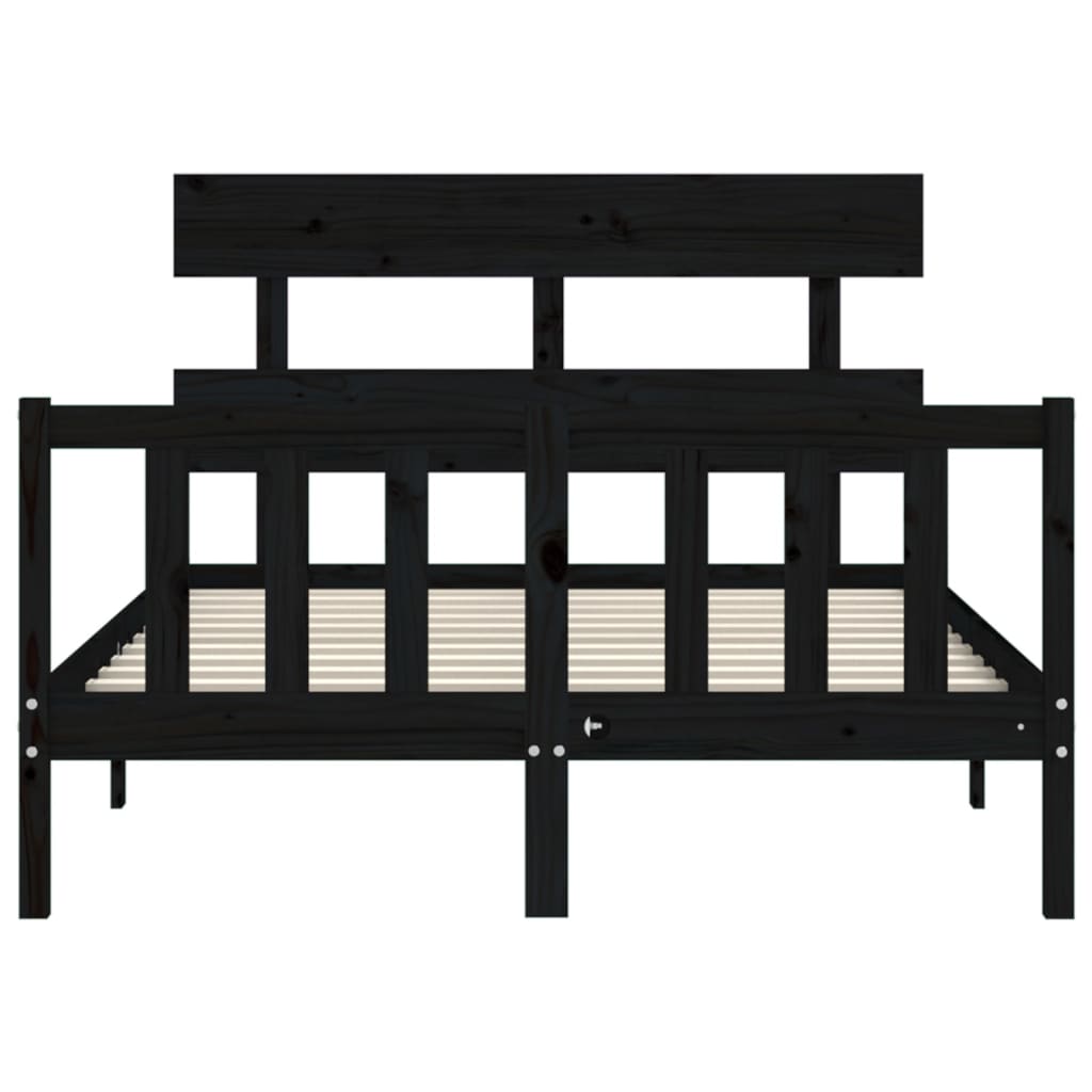 Bed Frame with Headboard Black 137x187 cm Double Solid Wood