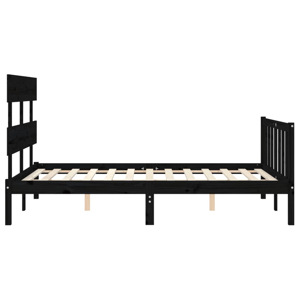 Bed Frame with Headboard Black 137x187 cm Double Solid Wood