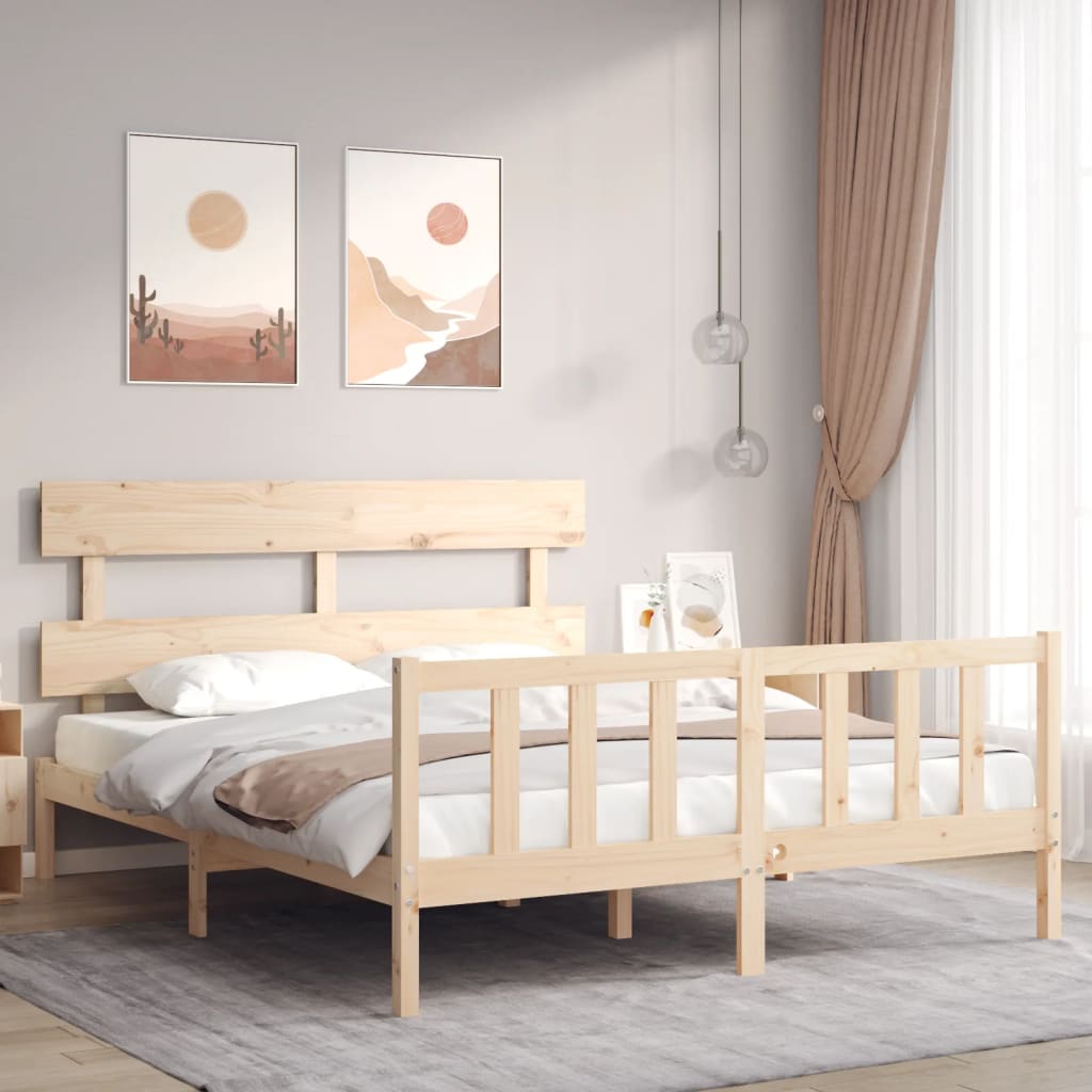 Bed Frame With Headboard 92X187 Cm Single Size Solid Wood