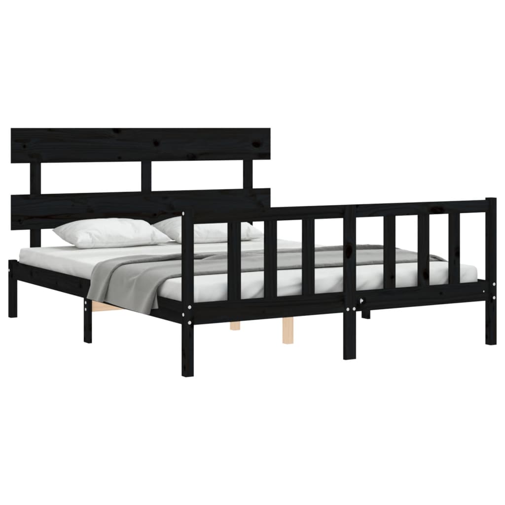 Bed Frame with Headboard Black 153x203 cm Queen Solid Wood