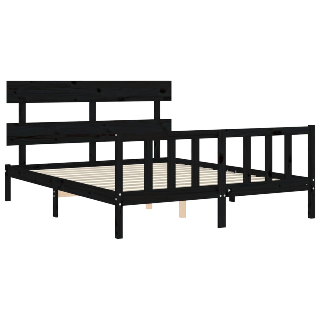 Bed Frame with Headboard Black 153x203 cm Queen Solid Wood