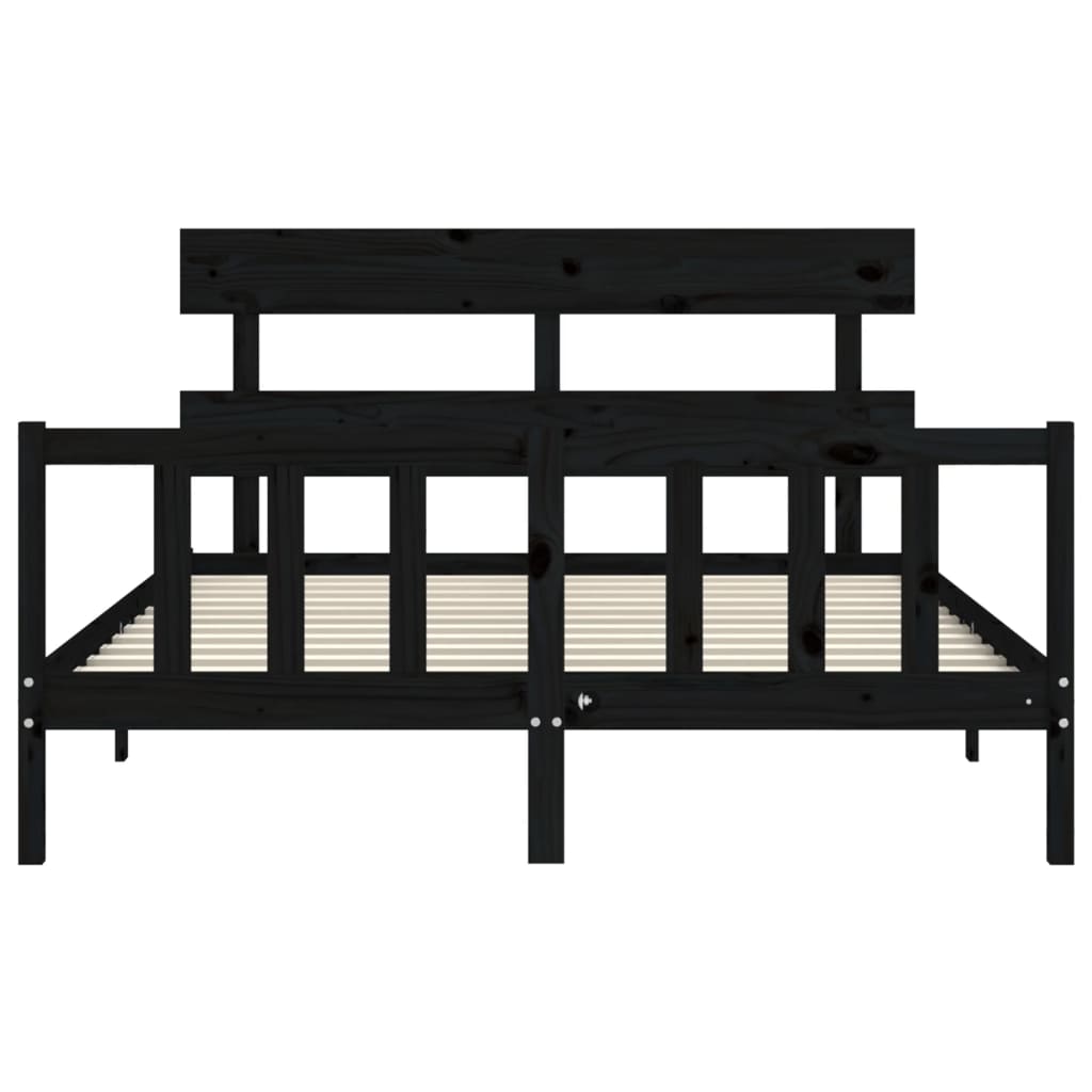 Bed Frame with Headboard Black 153x203 cm Queen Solid Wood