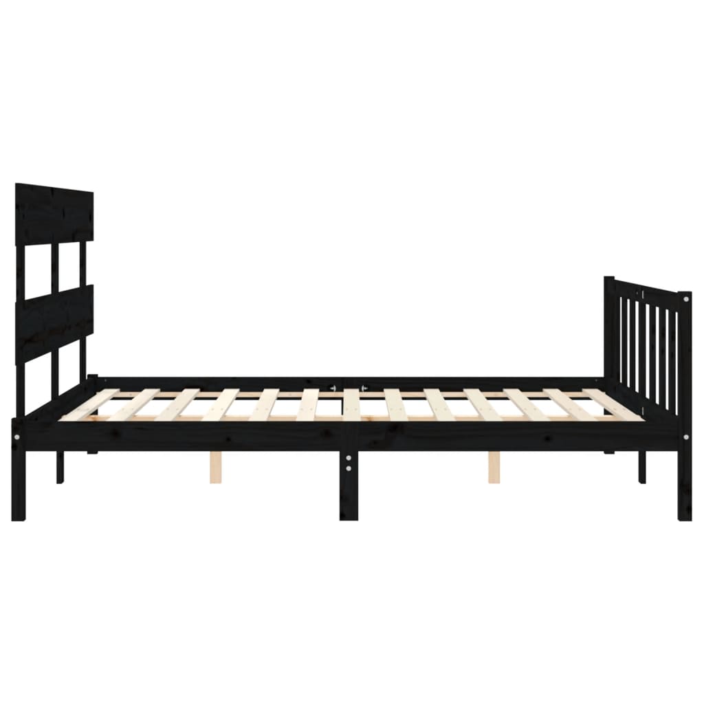 Bed Frame with Headboard Black 153x203 cm Queen Solid Wood