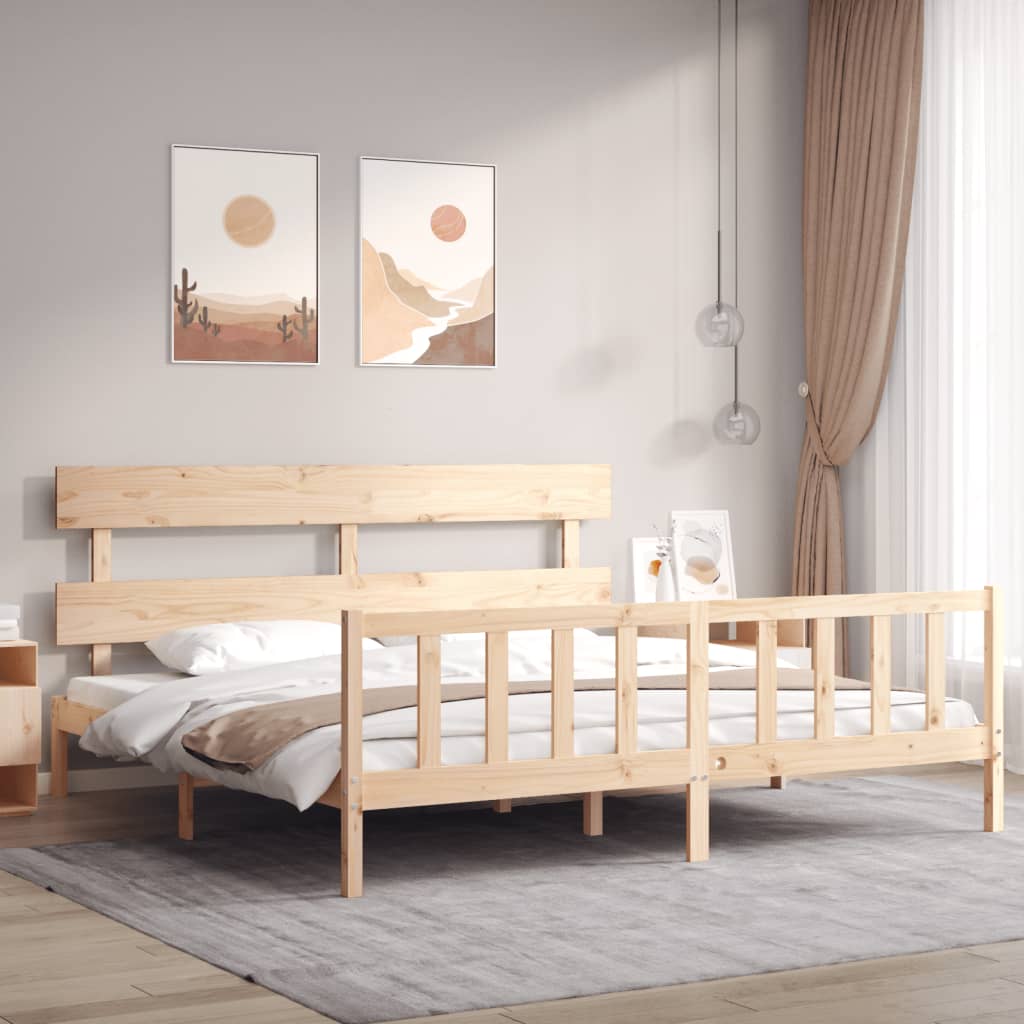 Bed Frame With Headboard 92X187 Cm Single Size Solid Wood