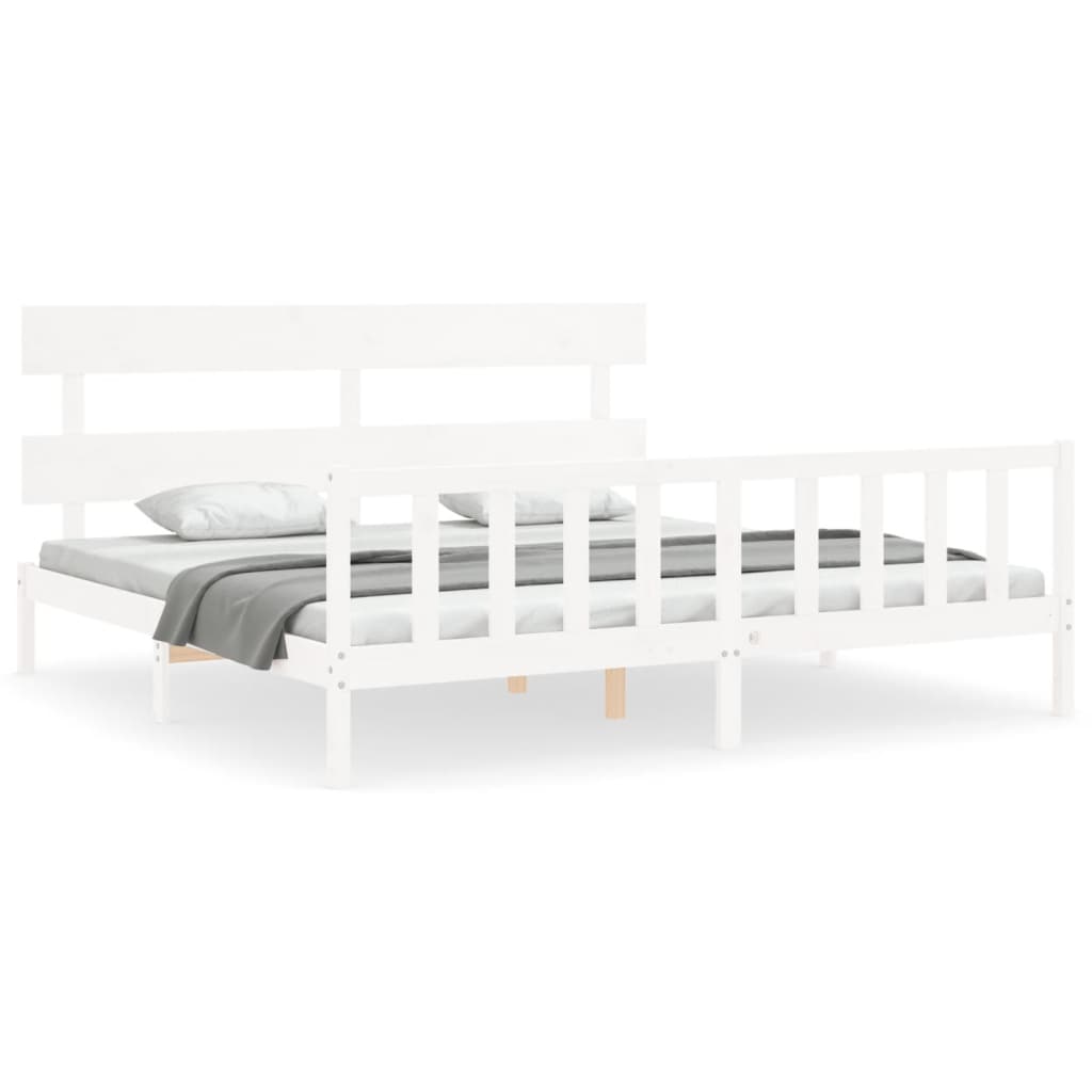 Bed Frame with Headboard White 183x203 cm King Solid Wood