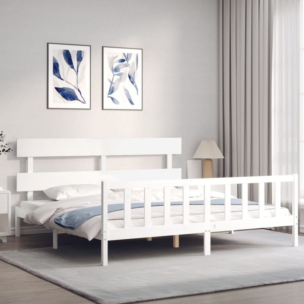 Bed Frame with Headboard White 183x203 cm King Solid Wood