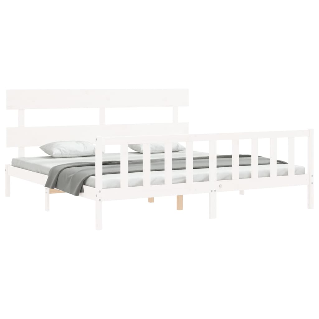 Bed Frame with Headboard White 183x203 cm King Solid Wood