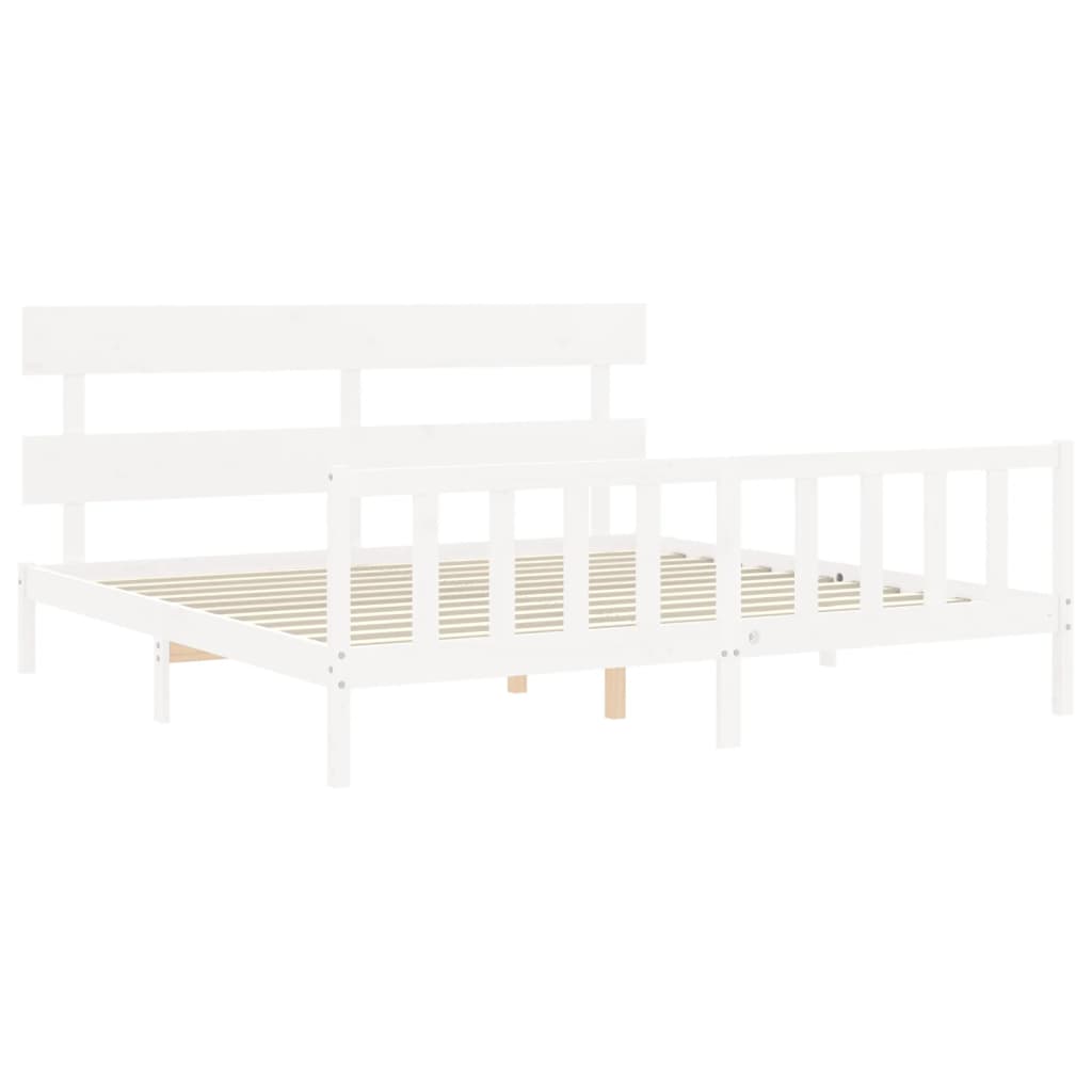 Bed Frame with Headboard White 183x203 cm King Solid Wood