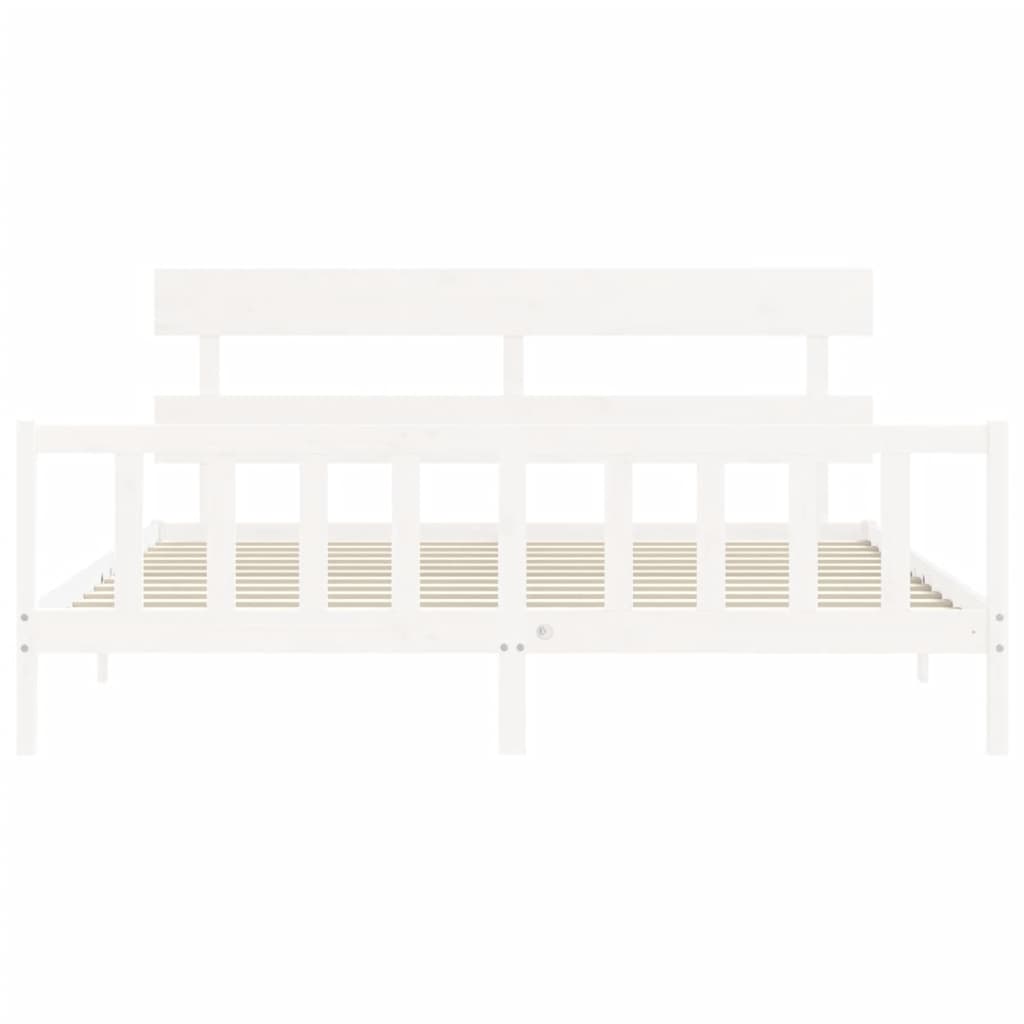 Bed Frame with Headboard White 183x203 cm King Solid Wood