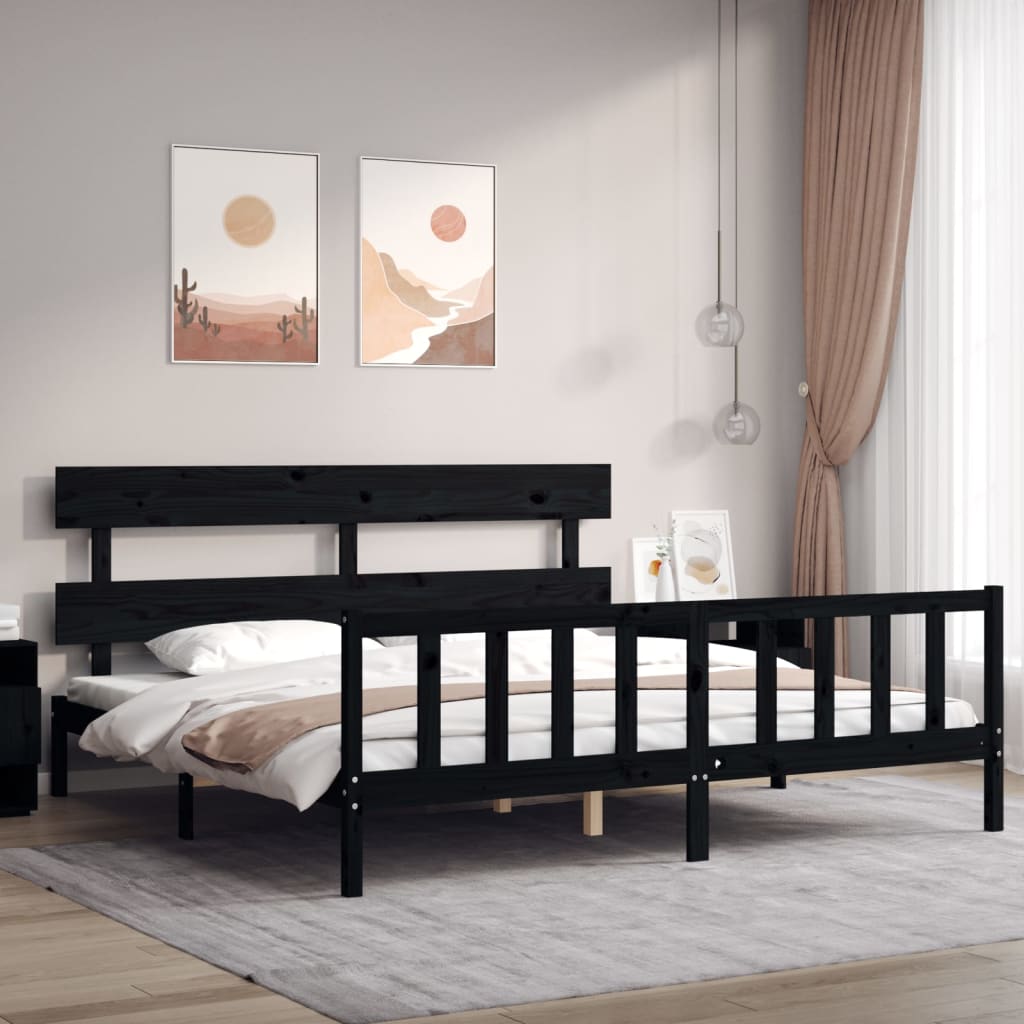 Bed Frame With Headboard 92X187 Cm Single Size Solid Wood