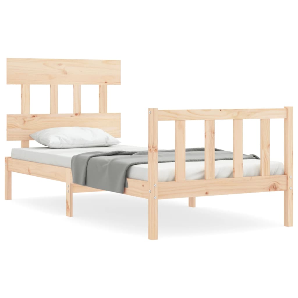 Bed Frame with Headboard 92x187 cm Single Size Solid Wood