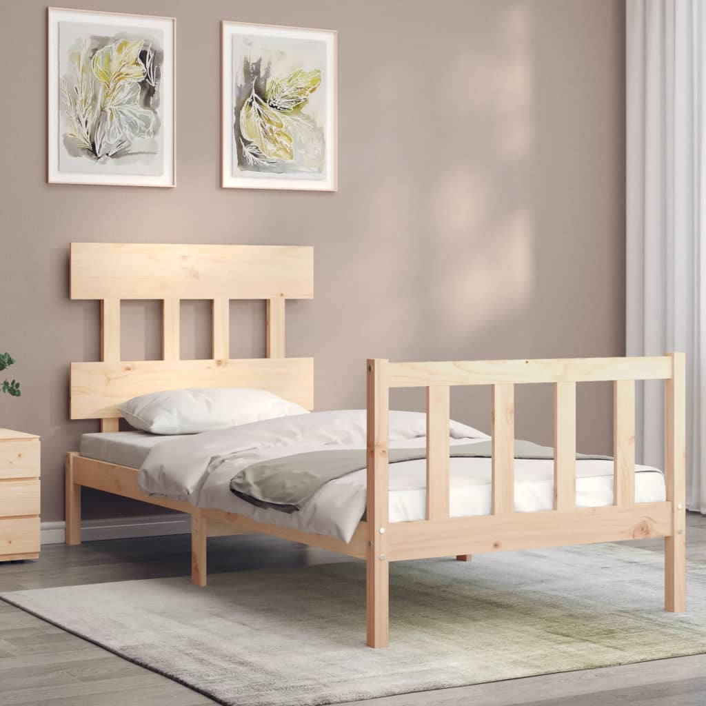 Bed Frame with Headboard 92x187 cm Single Size Solid Wood